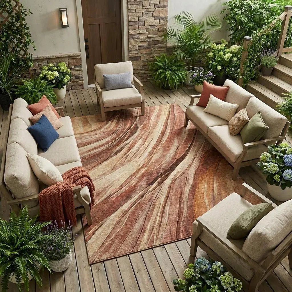 8' X 10' Orange And Burgundy Abstract Washable Indoor Outdoor Area Rug Homeroots Outdoor