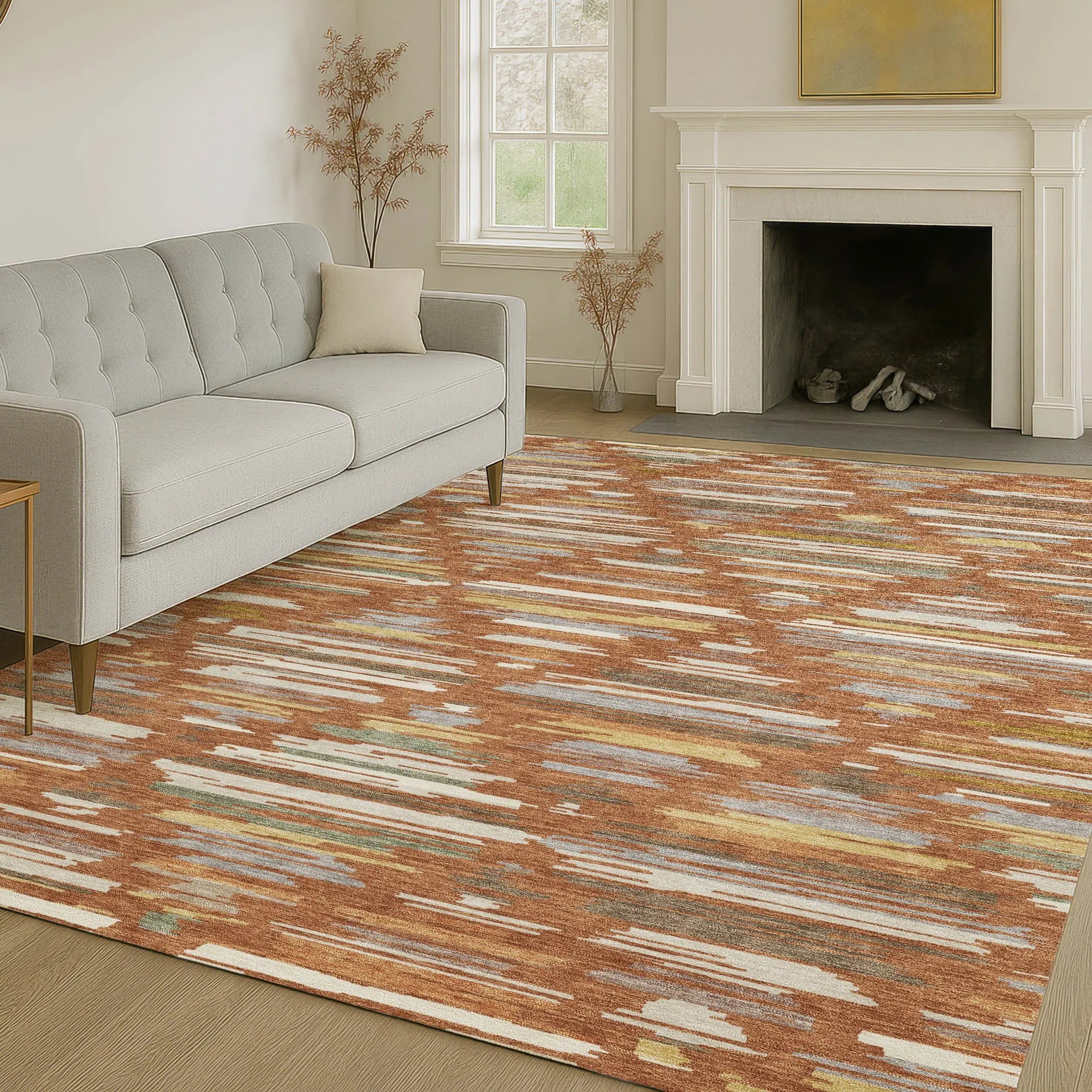 8' X 10' Orange And Charcoal Southwestern Washable Indoor Outdoor Area Rug Homeroots Outdoor