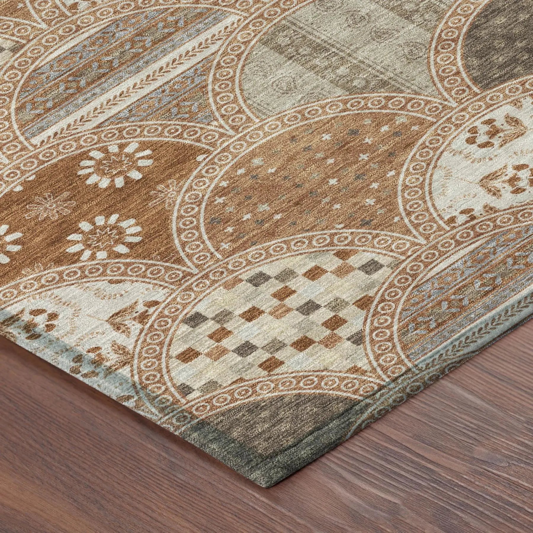 8' X 10' Orange And Chocolate Geometric Washable Indoor Outdoor Area Rug Homeroots Outdoor