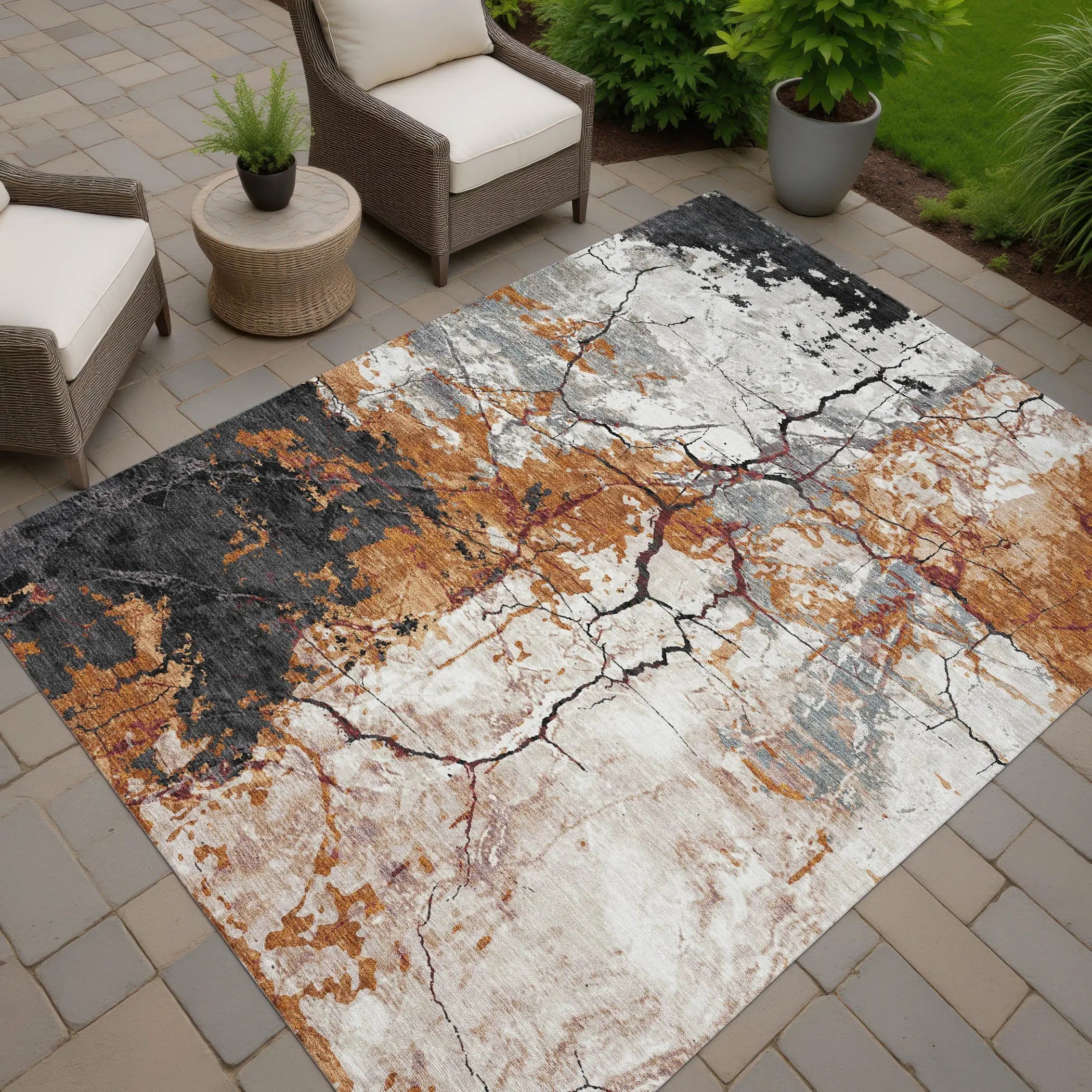 8' X 10' Orange And Copper Abstract Washable Indoor Outdoor Area Rug Homeroots Outdoor