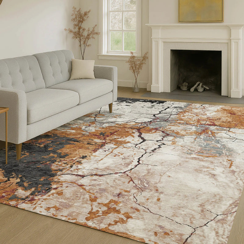 8' X 10' Orange And Copper Abstract Washable Indoor Outdoor Area Rug Homeroots Outdoor