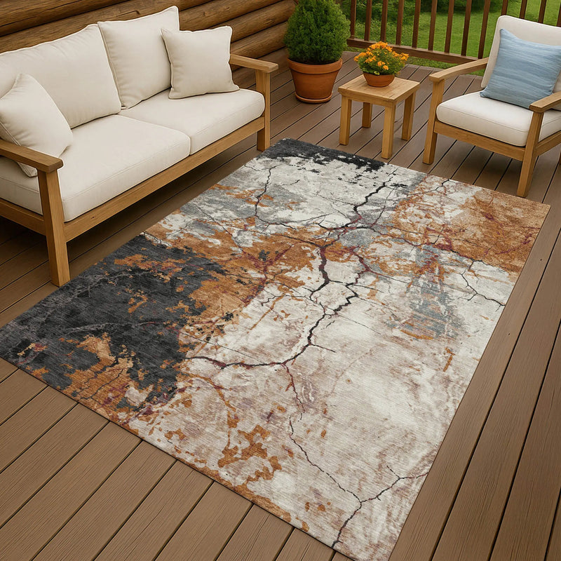 8' X 10' Orange And Copper Abstract Washable Indoor Outdoor Area Rug Homeroots Outdoor