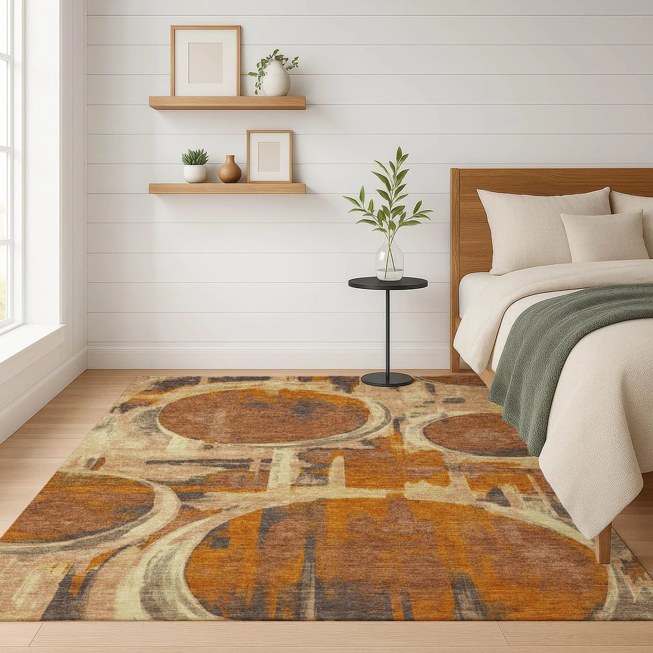 8' X 10' Orange And Copper Abstract Washable Indoor Outdoor Area Rug Homeroots Outdoor