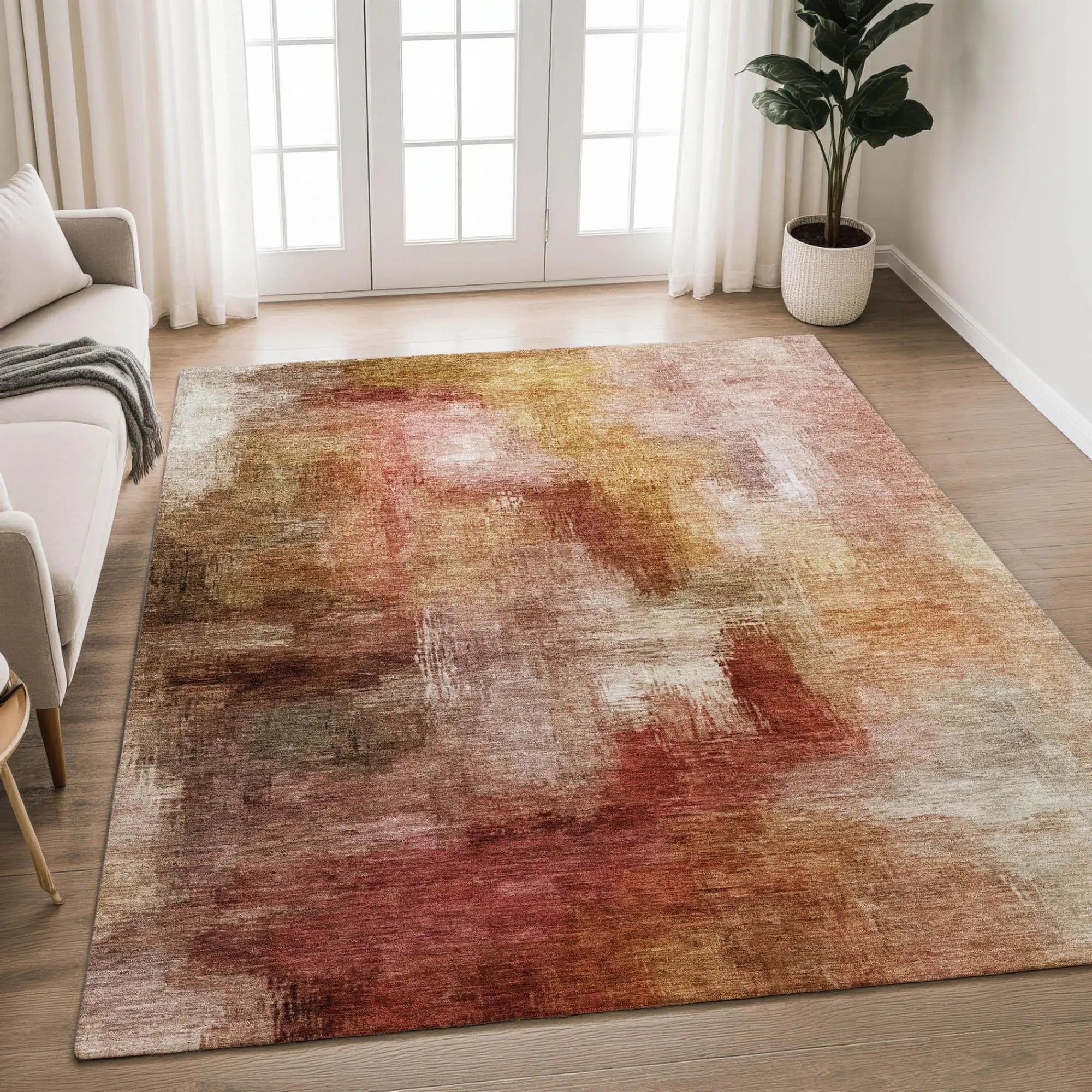 8' X 10' Orange And Copper Abstract Washable Indoor Outdoor Area Rug Homeroots Outdoor
