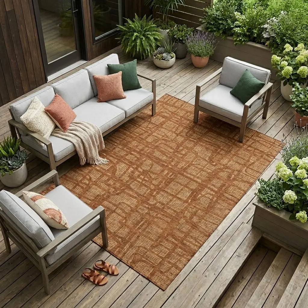8' X 10' Orange And Copper Abstract Washable Indoor Outdoor Area Rug Homeroots Outdoor