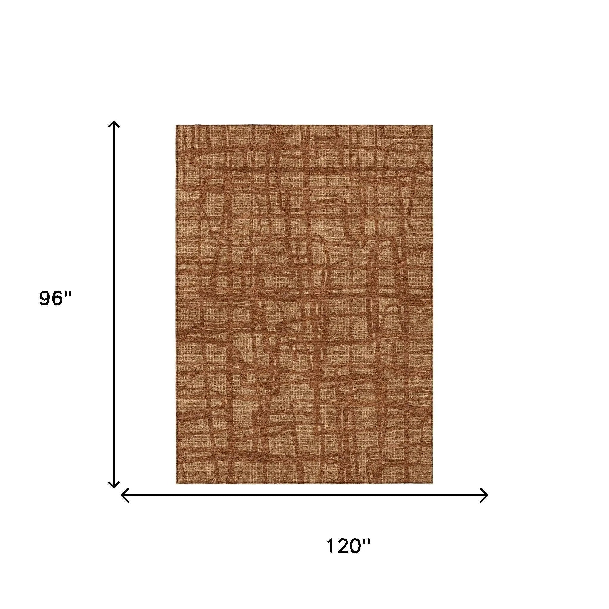 8' X 10' Orange And Copper Abstract Washable Indoor Outdoor Area Rug Homeroots Outdoor