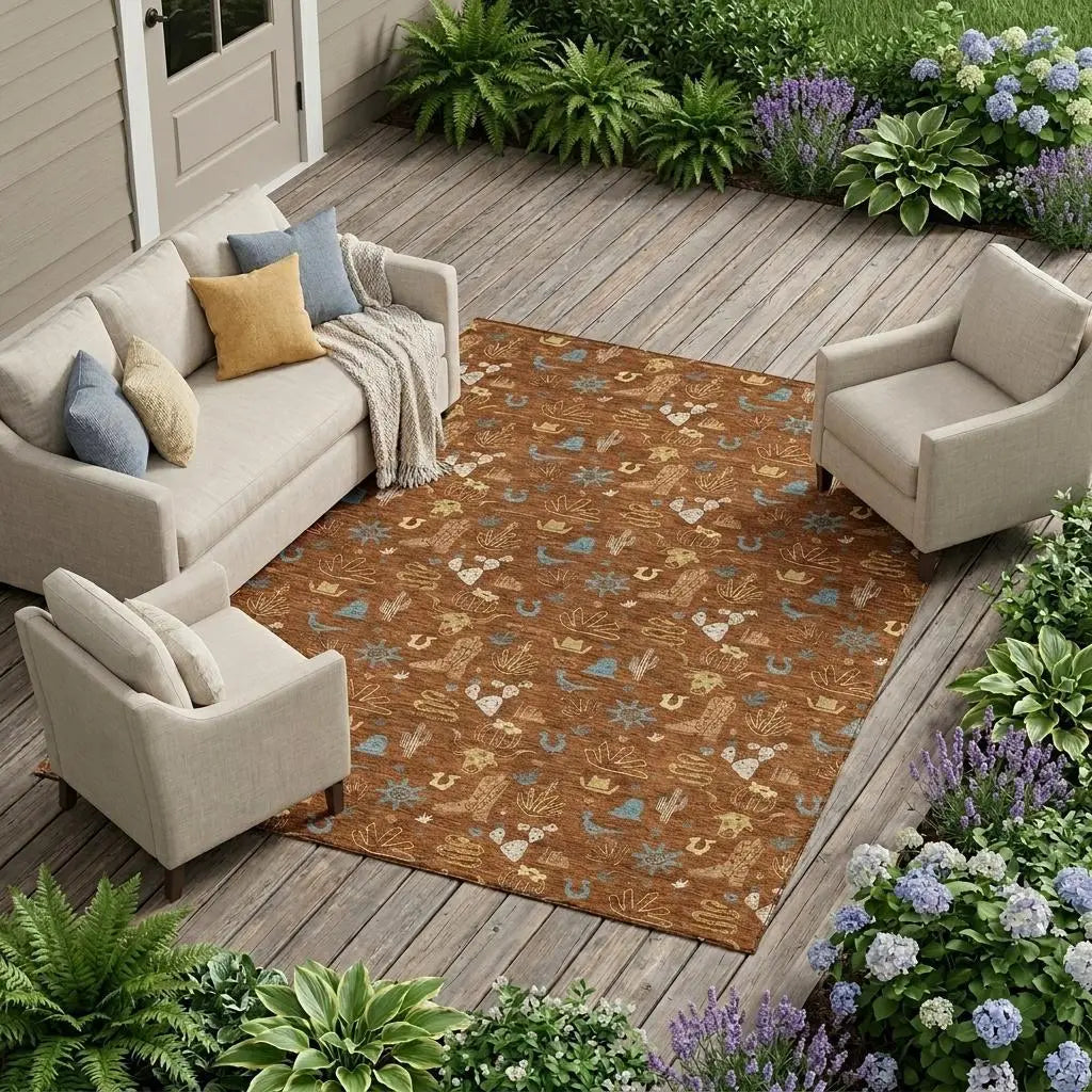 8' X 10' Orange And Copper Cactus Washable Indoor Outdoor Area Rug Homeroots Outdoor