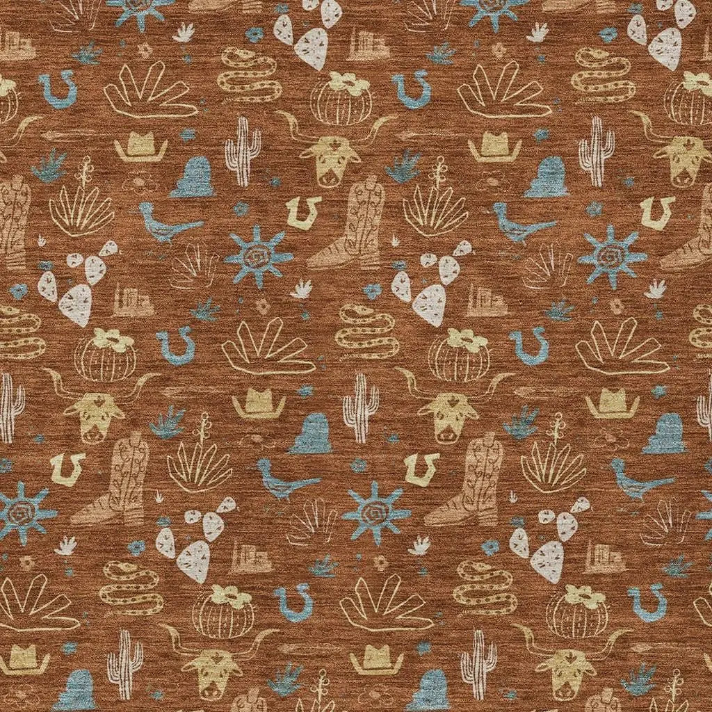 8' X 10' Orange And Copper Cactus Washable Indoor Outdoor Area Rug Homeroots Outdoor