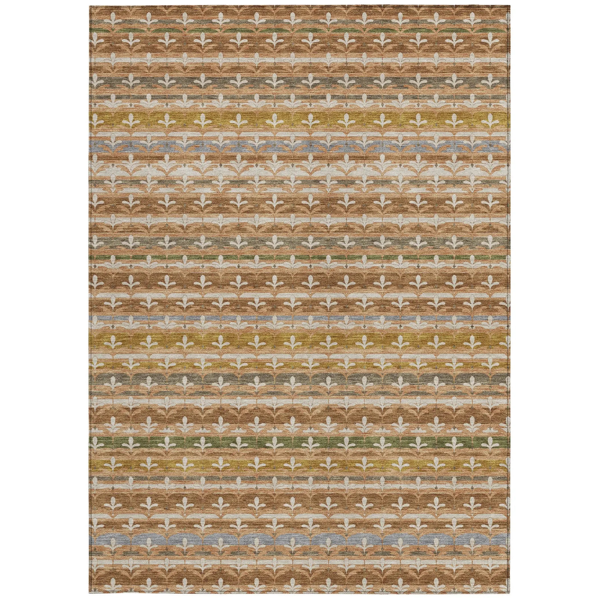 8' X 10' Orange And Copper Damask Washable Indoor Outdoor Area Rug Homeroots Outdoor