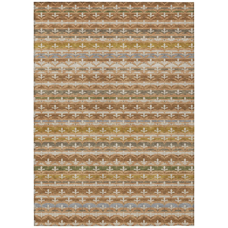 8' X 10' Orange And Copper Damask Washable Indoor Outdoor Area Rug Homeroots Outdoor