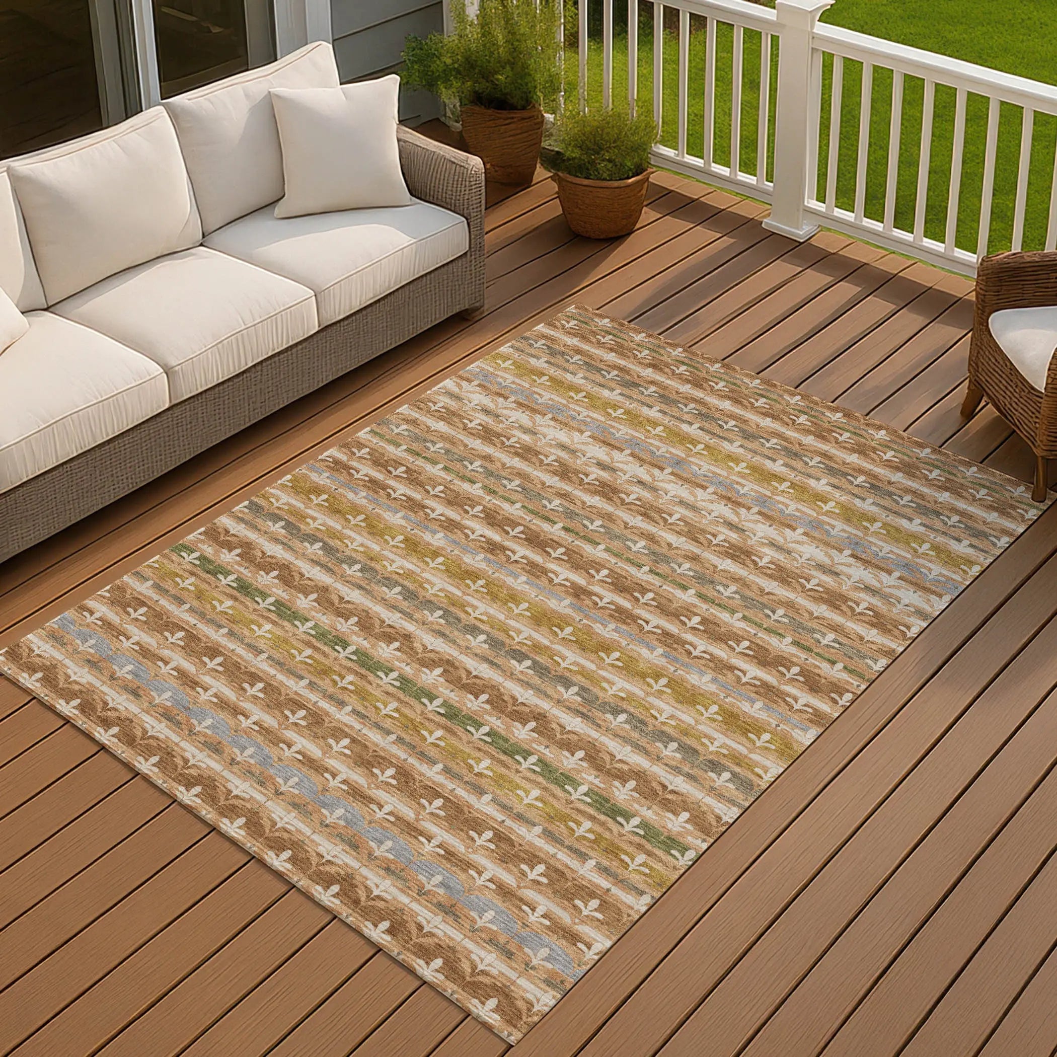 8' X 10' Orange And Copper Damask Washable Indoor Outdoor Area Rug Homeroots Outdoor