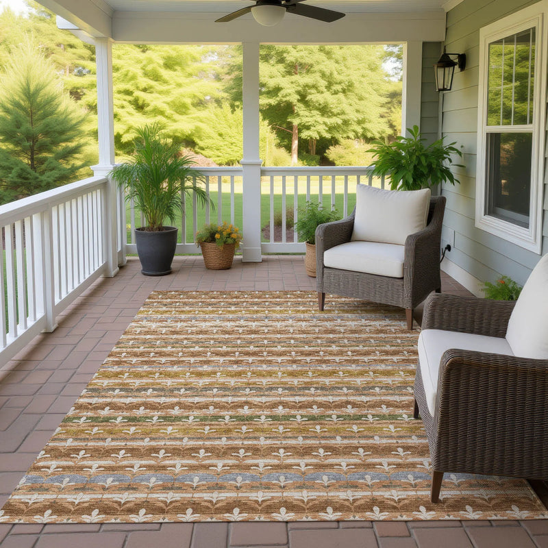 8' X 10' Orange And Copper Damask Washable Indoor Outdoor Area Rug Homeroots Outdoor