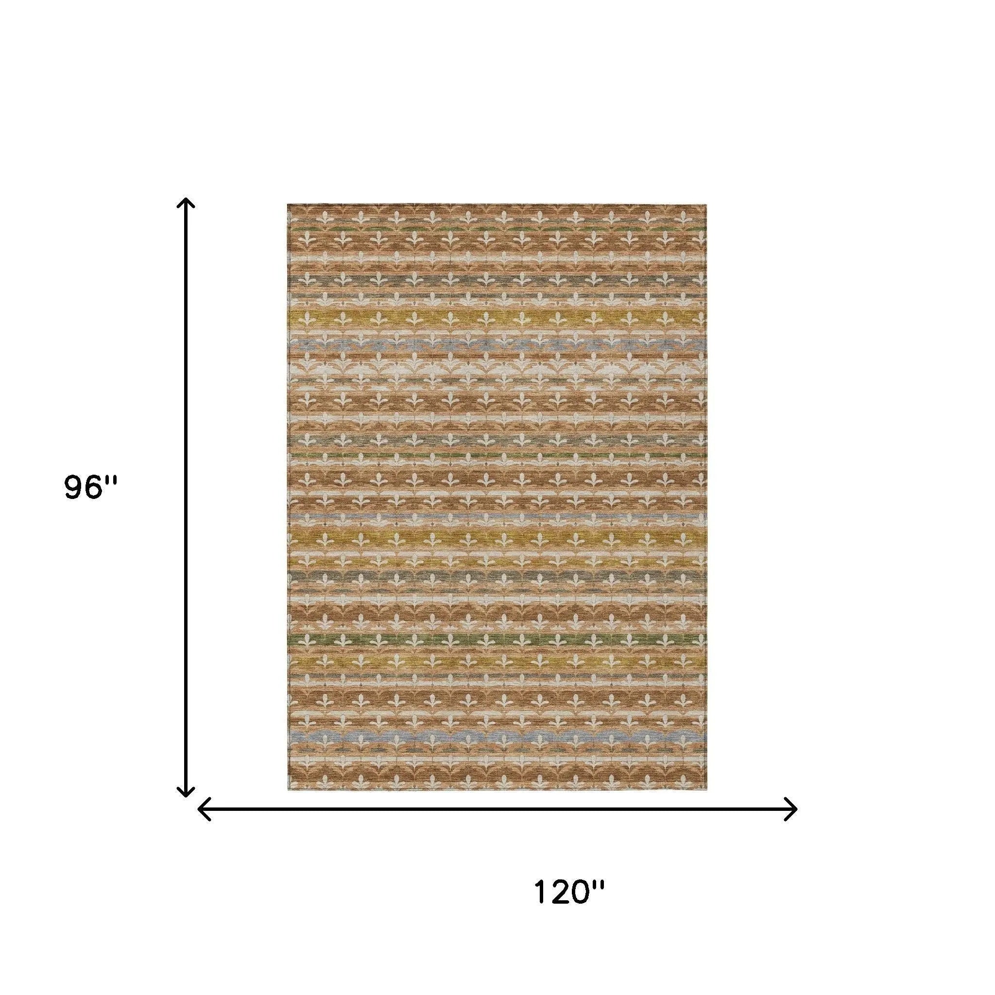 8' X 10' Orange And Copper Damask Washable Indoor Outdoor Area Rug Homeroots Outdoor