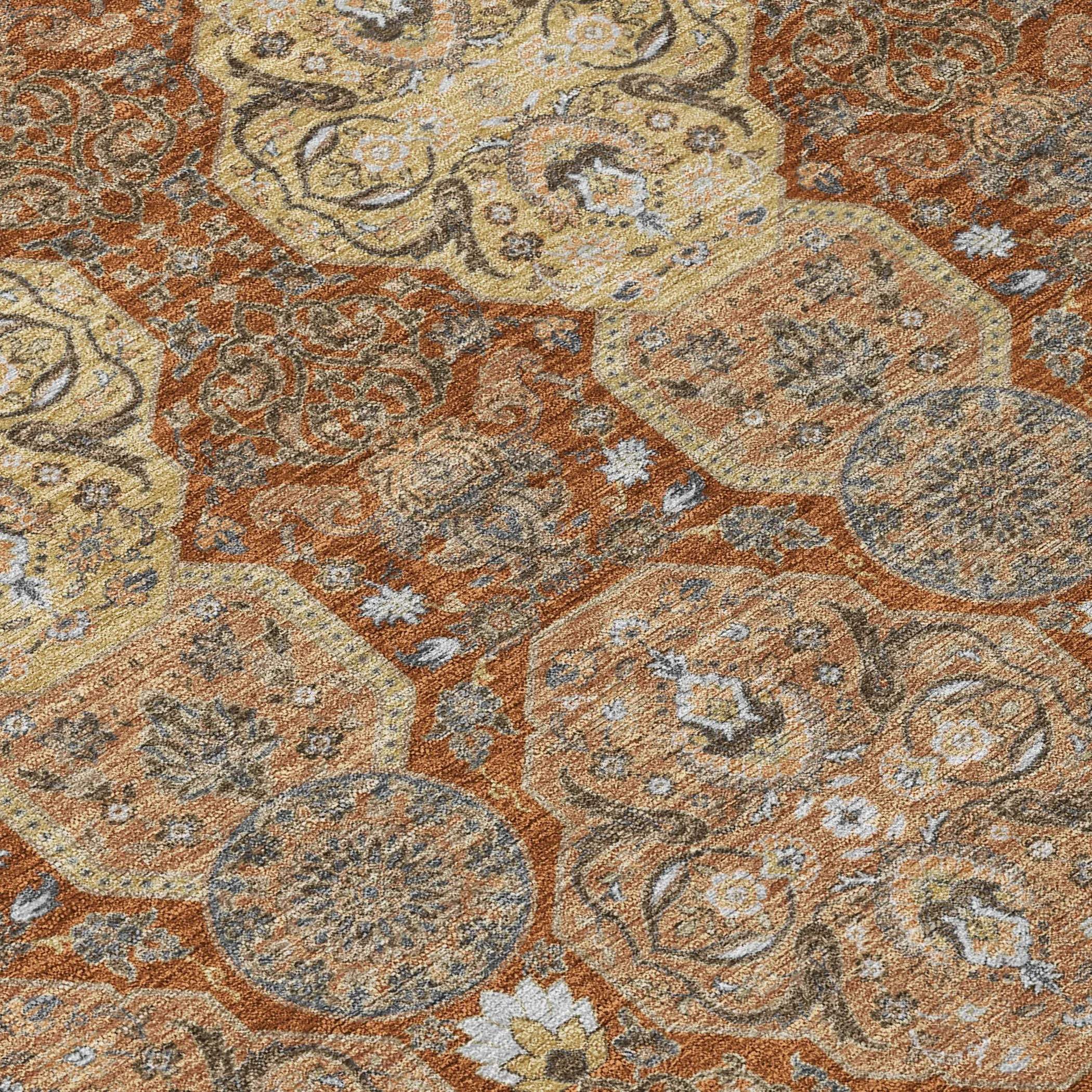 8' X 10' Orange And Copper Floral Washable Indoor Outdoor Area Rug Homeroots Outdoor