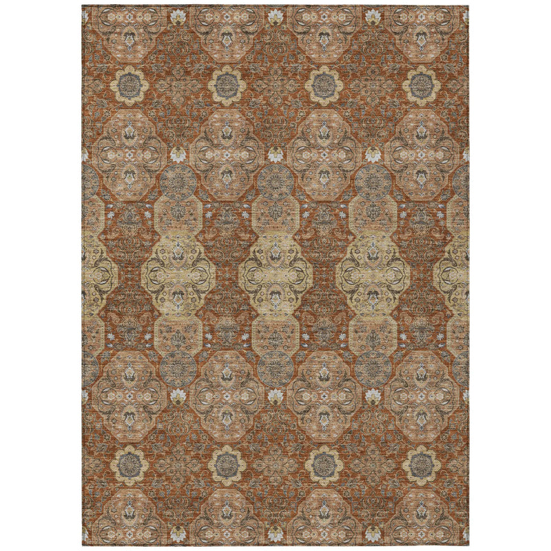 8' X 10' Orange And Copper Floral Washable Indoor Outdoor Area Rug Homeroots Outdoor