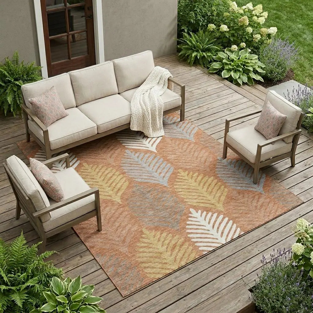 8' X 10' Orange And Copper Floral Washable Indoor Outdoor Area Rug Homeroots Outdoor