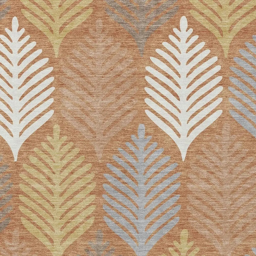 8' X 10' Orange And Copper Floral Washable Indoor Outdoor Area Rug Homeroots Outdoor