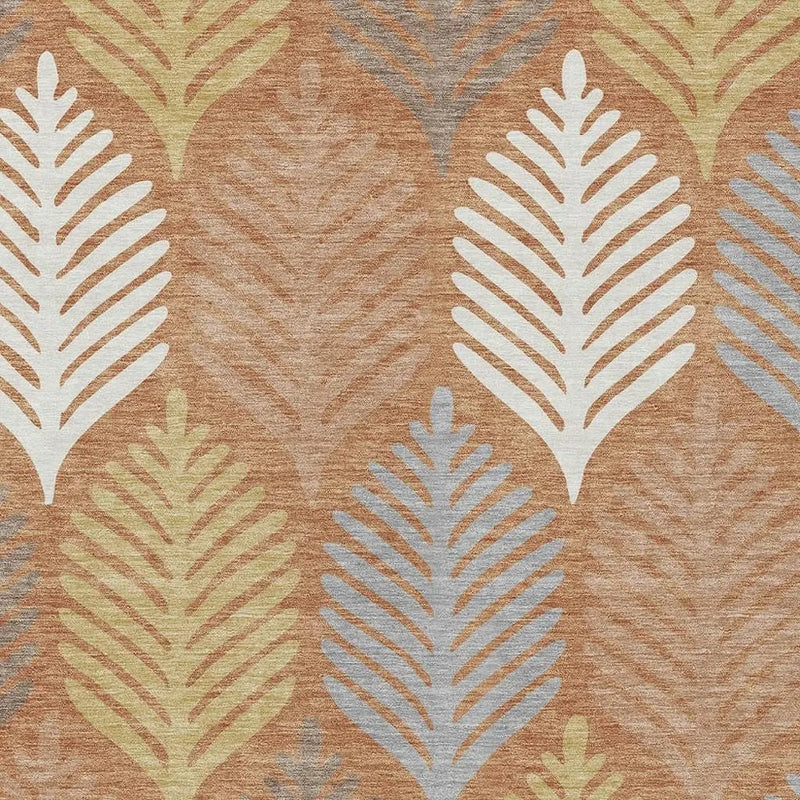 8' X 10' Orange And Copper Floral Washable Indoor Outdoor Area Rug Homeroots Outdoor