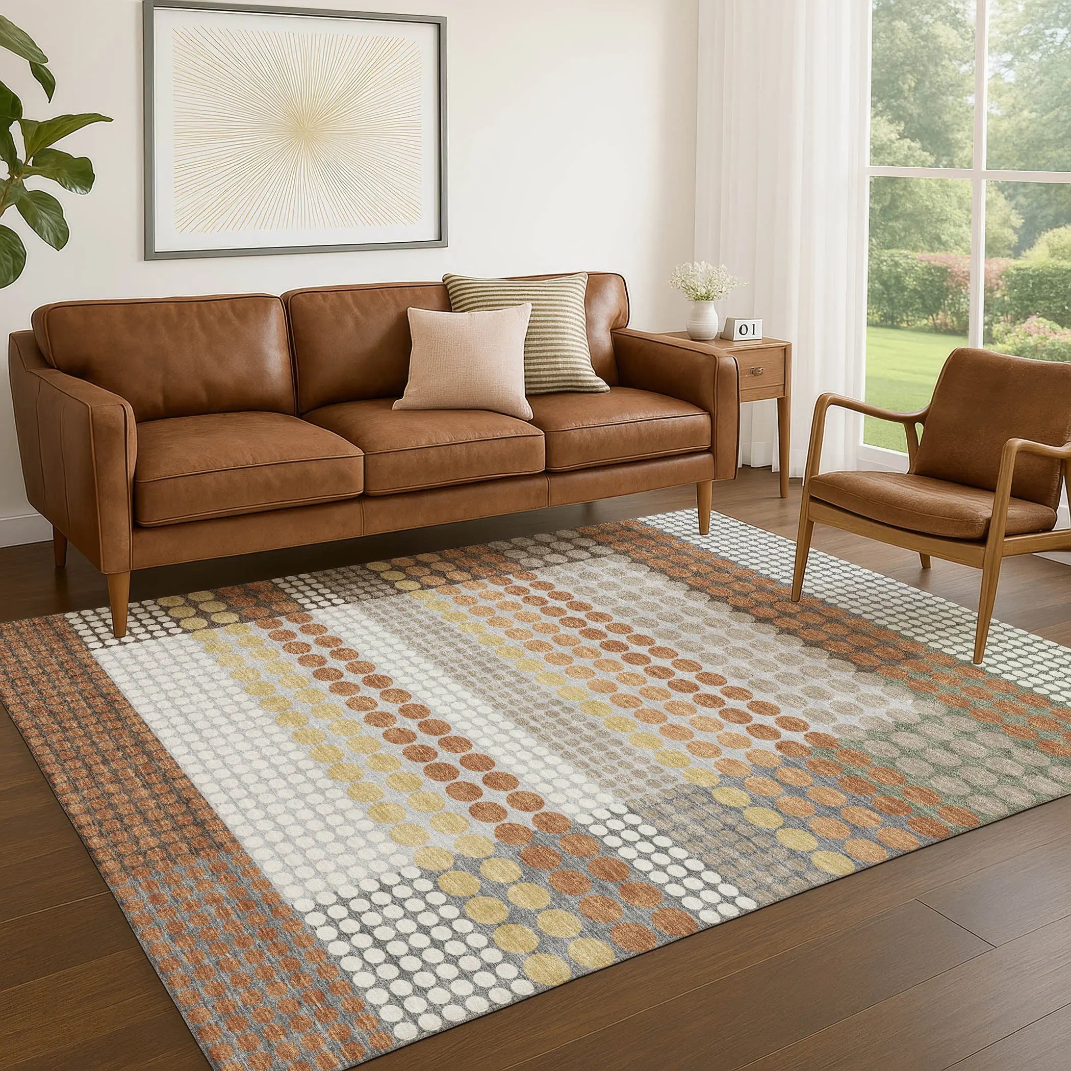 8' X 10' Orange And Copper Geometric Washable Indoor Outdoor Area Rug Homeroots Outdoor