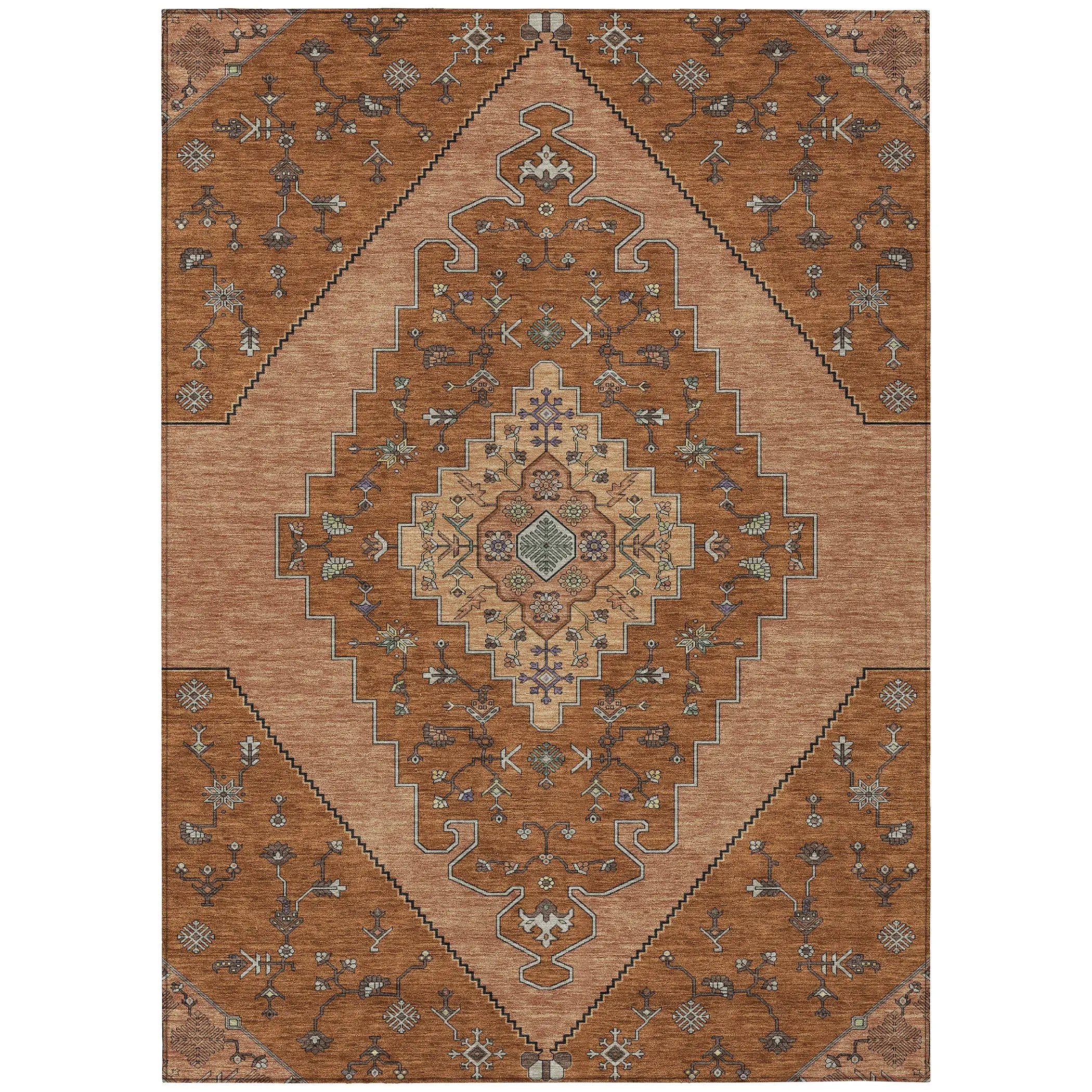 8' X 10' Orange And Copper Geometric Washable Indoor Outdoor Area Rug Homeroots Outdoor