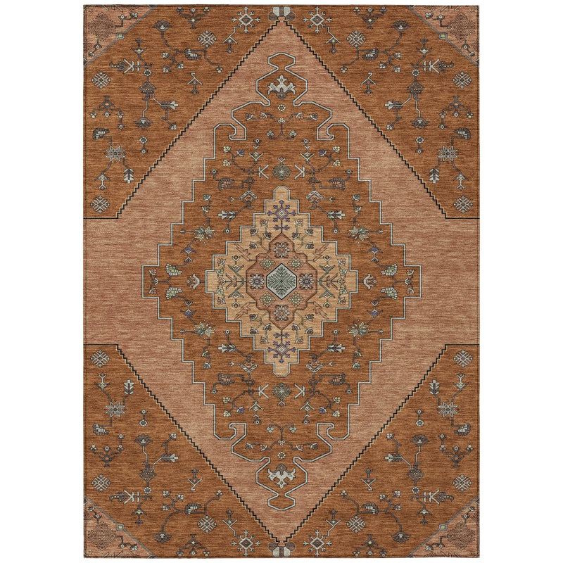 8' X 10' Orange And Copper Geometric Washable Indoor Outdoor Area Rug Homeroots Outdoor