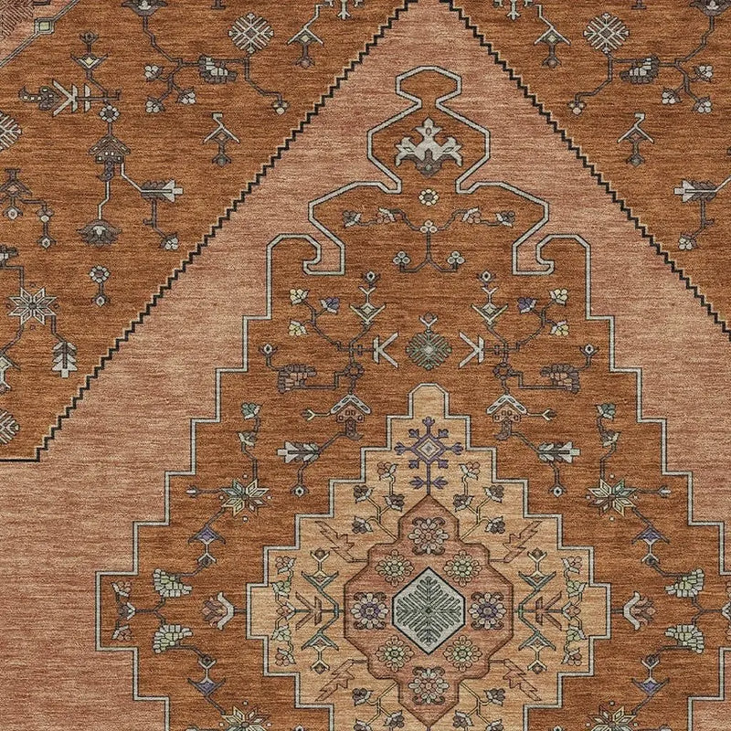 8' X 10' Orange And Copper Geometric Washable Indoor Outdoor Area Rug Homeroots Outdoor