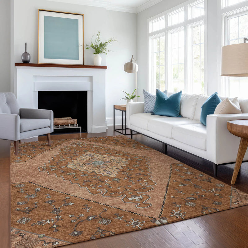 8' X 10' Orange And Copper Geometric Washable Indoor Outdoor Area Rug Homeroots Outdoor