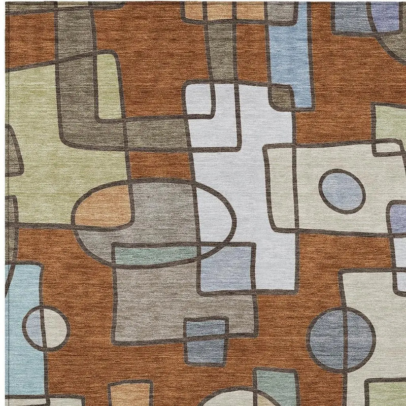 8' X 10' Orange And Copper Geometric Washable Indoor Outdoor Area Rug Homeroots Outdoor