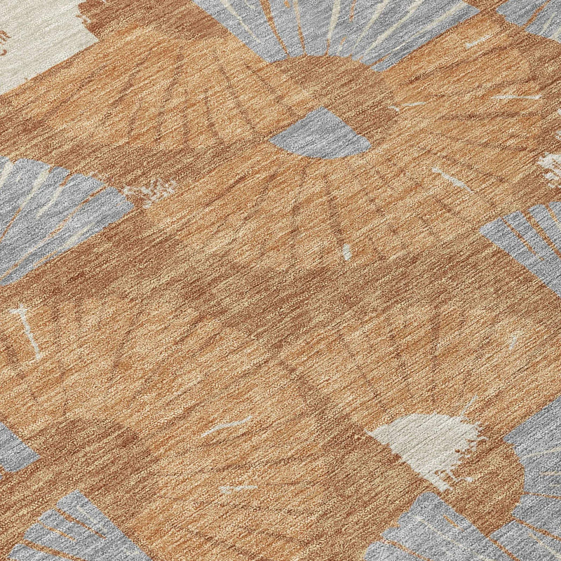 8' X 10' Orange And Copper Geometric Washable Indoor Outdoor Area Rug Homeroots Outdoor