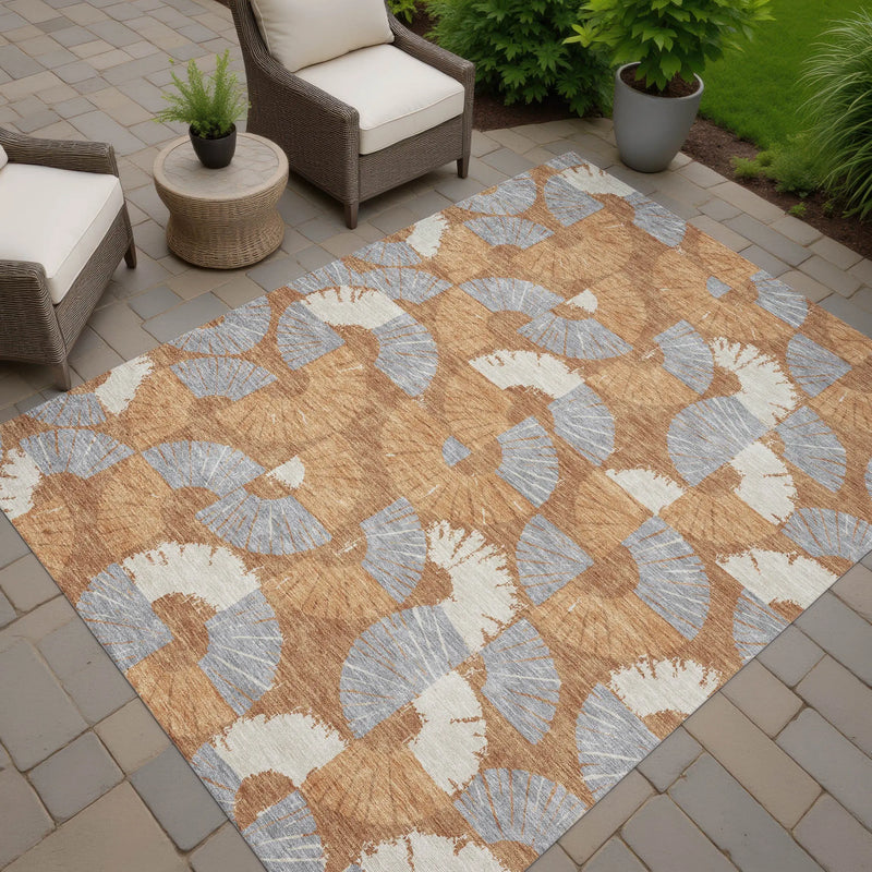 8' X 10' Orange And Copper Geometric Washable Indoor Outdoor Area Rug Homeroots Outdoor