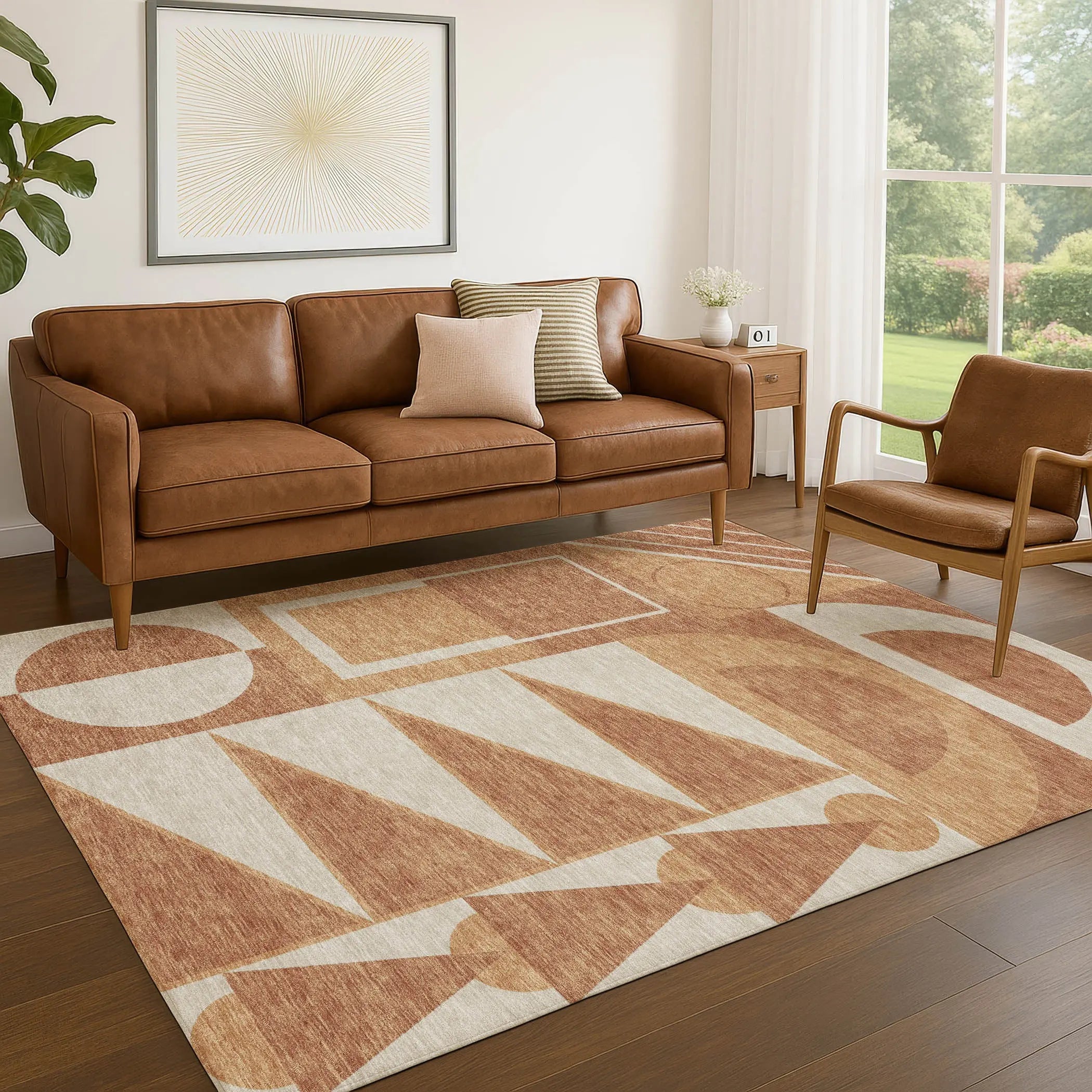 8' X 10' Orange And Copper Geometric Washable Indoor Outdoor Area Rug Homeroots Outdoor