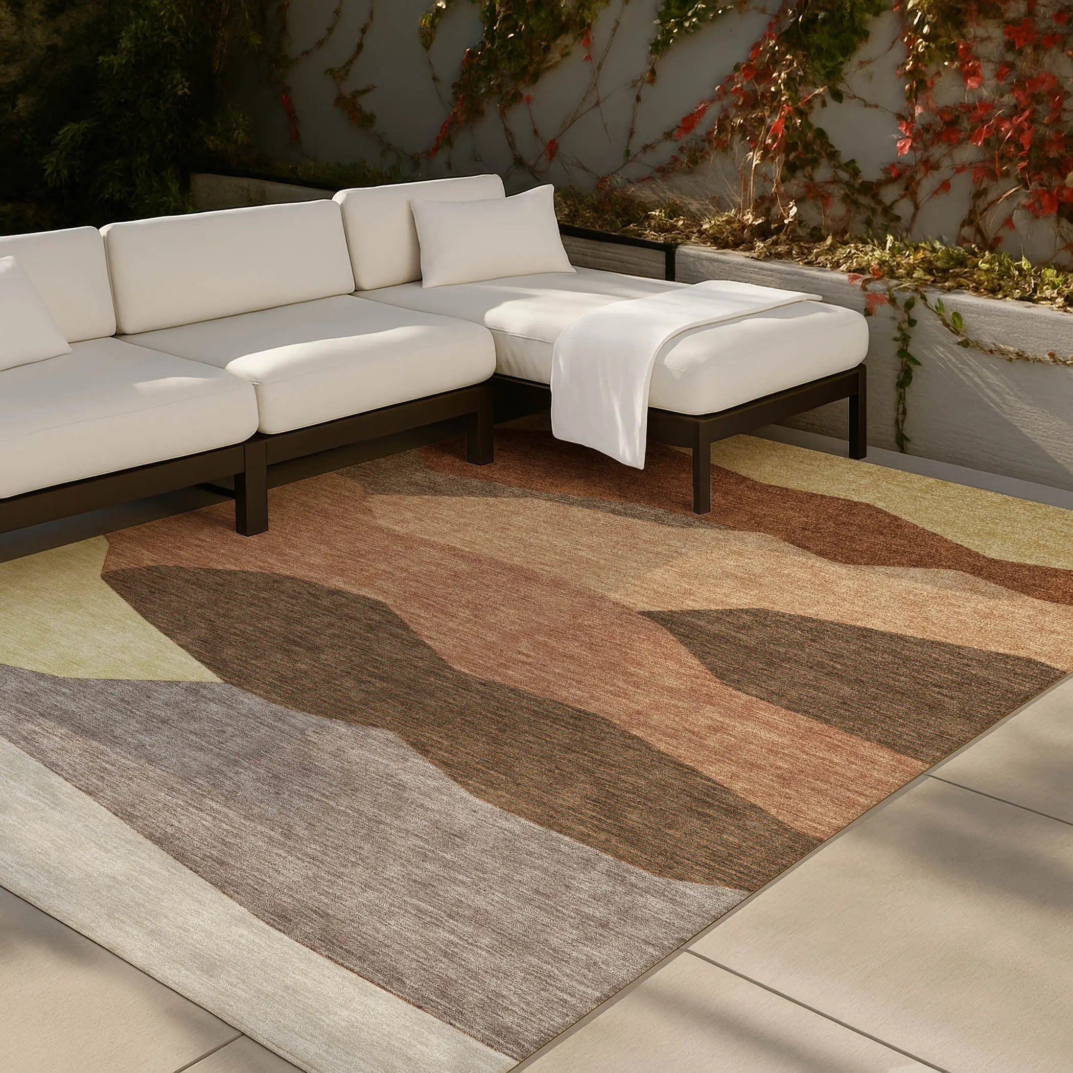 8' X 10' Orange And Copper Geometric Washable Indoor Outdoor Area Rug Homeroots Outdoor