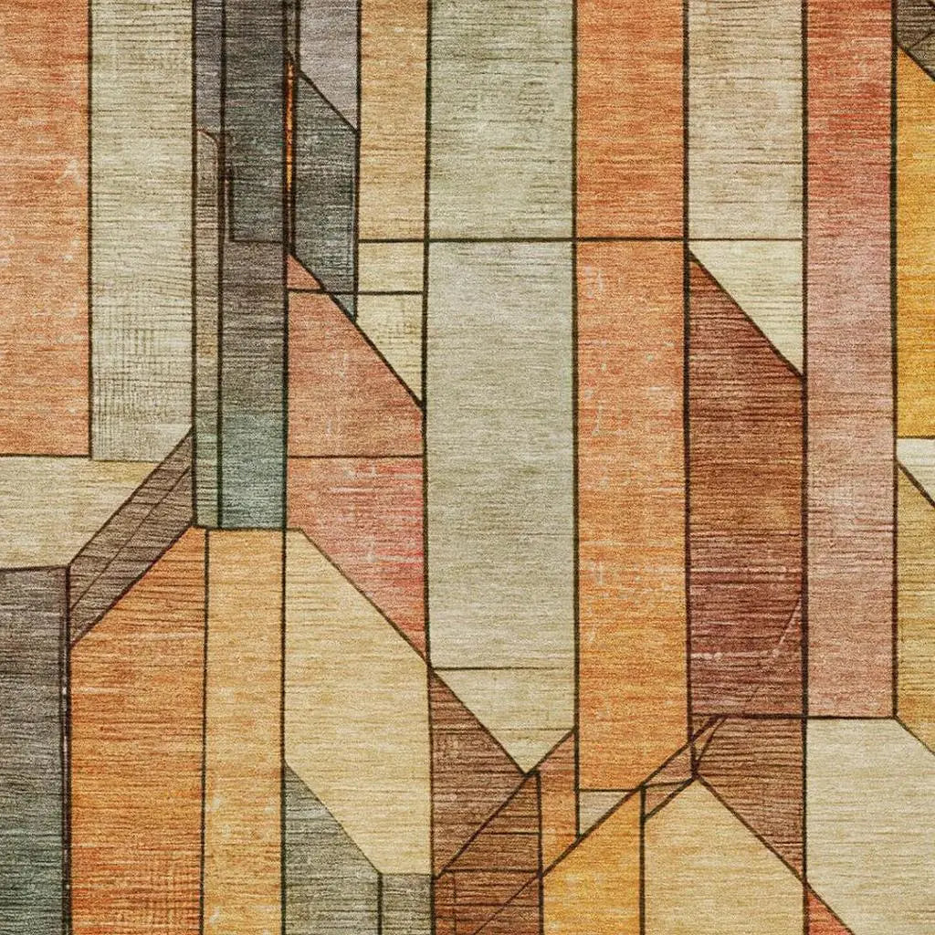 8' X 10' Orange And Copper Geometric Washable Indoor Outdoor Area Rug Homeroots Outdoor