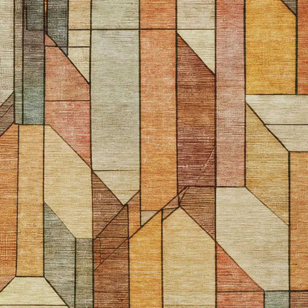 8' X 10' Orange And Copper Geometric Washable Indoor Outdoor Area Rug Homeroots Outdoor