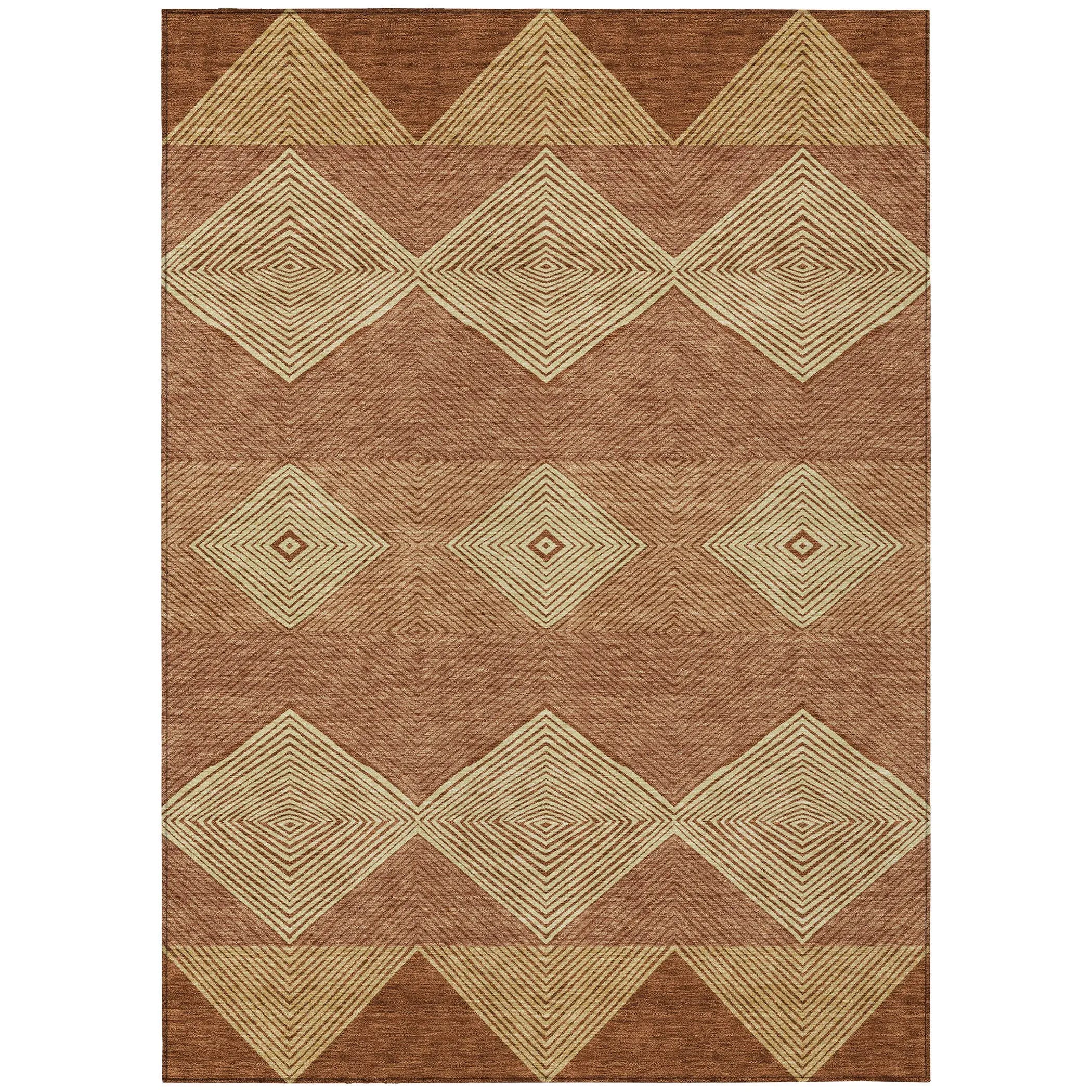 8' X 10' Orange And Copper Geometric Washable Indoor Outdoor Area Rug Homeroots Outdoor