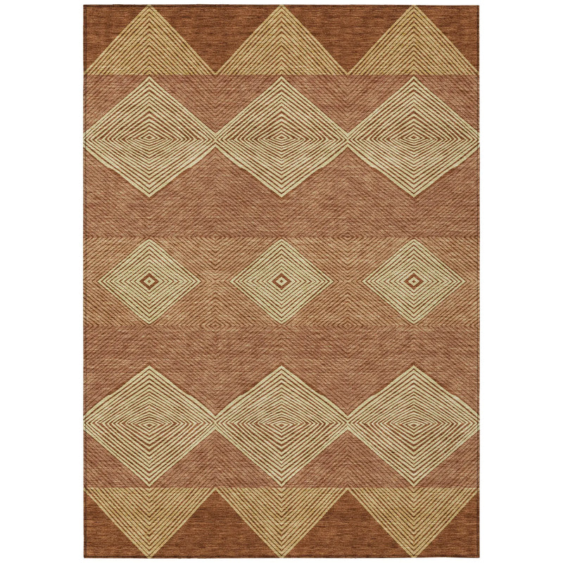 8' X 10' Orange And Copper Geometric Washable Indoor Outdoor Area Rug Homeroots Outdoor