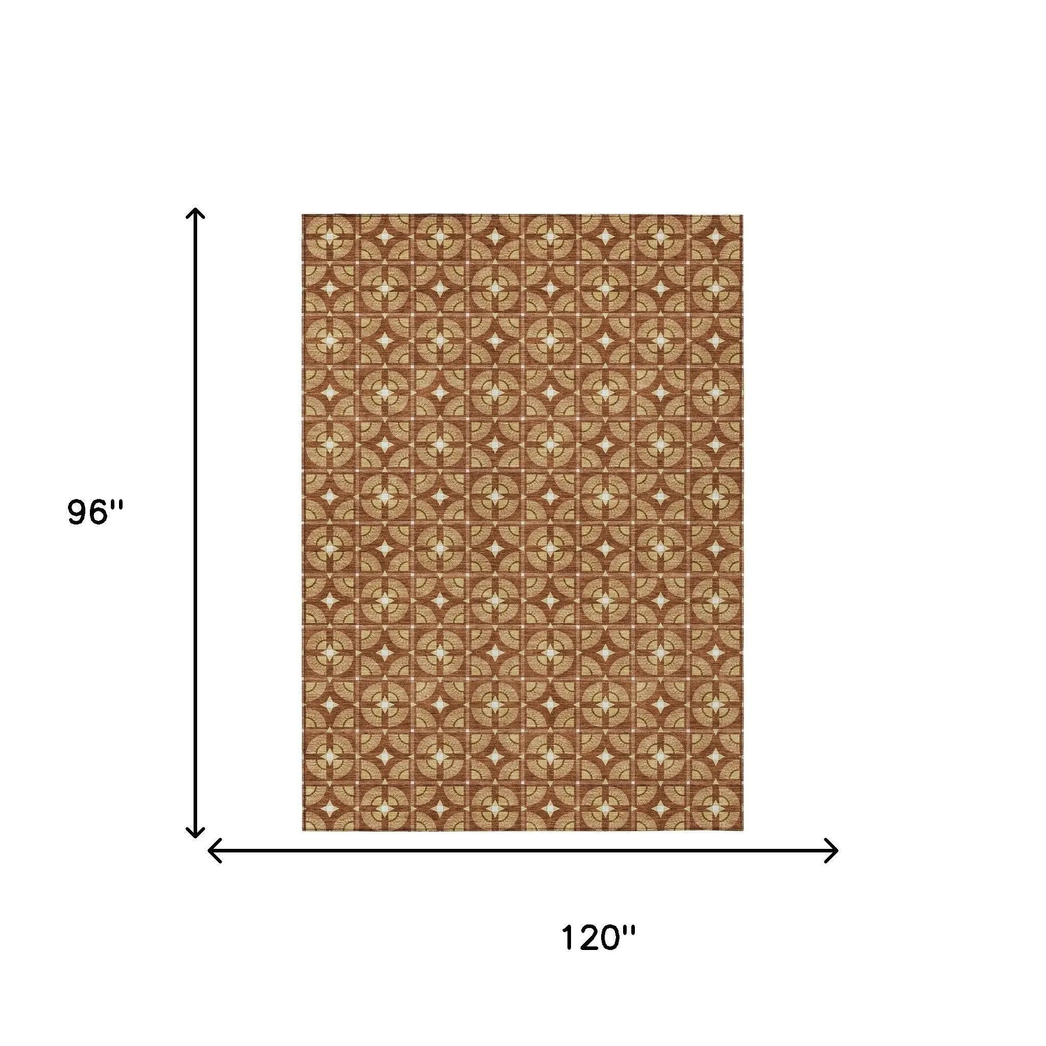 8' X 10' Orange And Copper Geometric Washable Indoor Outdoor Area Rug Homeroots Outdoor