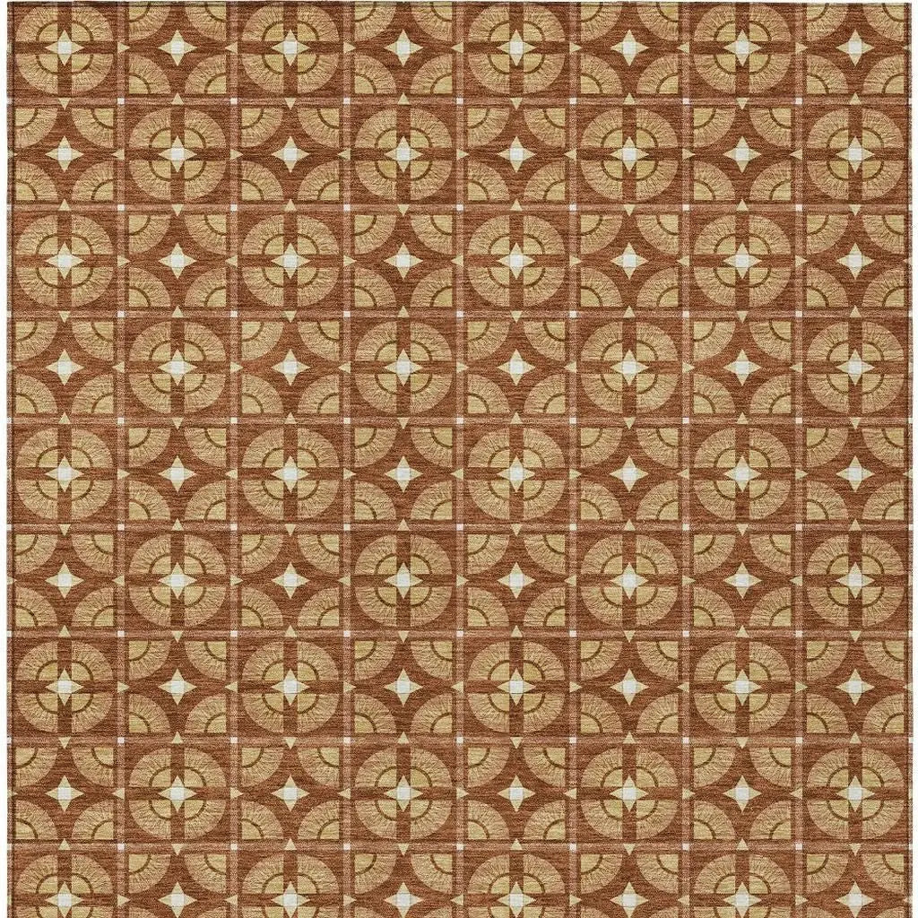 8' X 10' Orange And Copper Geometric Washable Indoor Outdoor Area Rug Homeroots Outdoor
