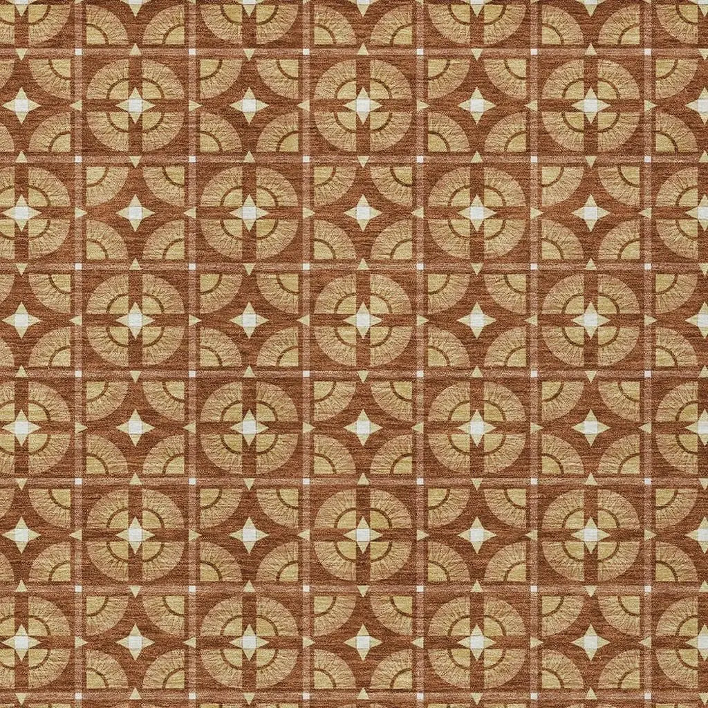 8' X 10' Orange And Copper Geometric Washable Indoor Outdoor Area Rug Homeroots Outdoor