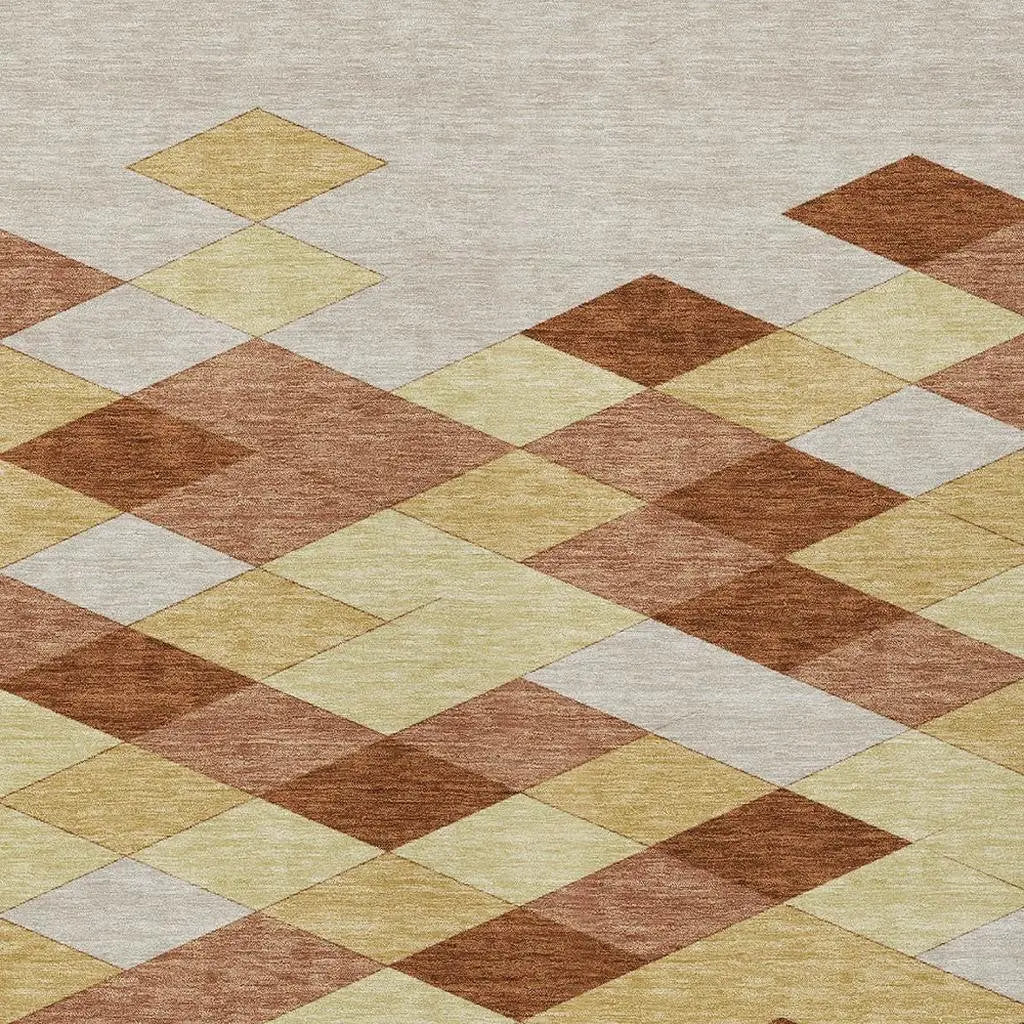 8' X 10' Orange And Copper Geometric Washable Indoor Outdoor Area Rug Homeroots Outdoor
