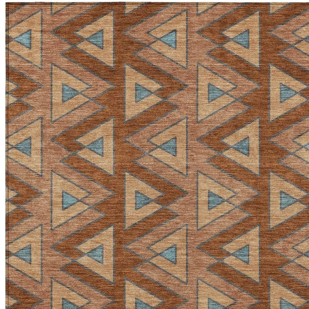 8' X 10' Orange And Copper Geometric Washable Indoor Outdoor Area Rug Homeroots Outdoor