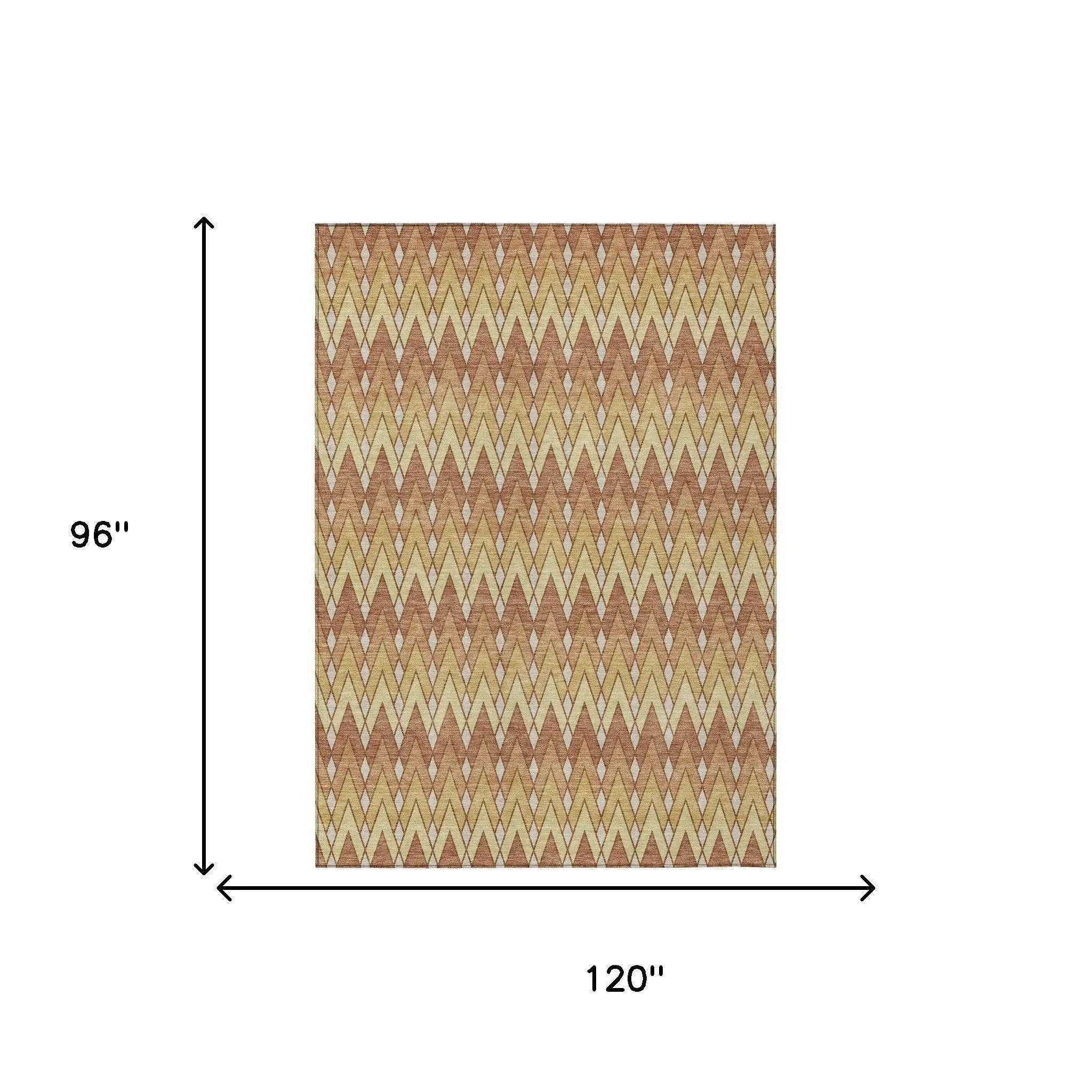 8' X 10' Orange And Copper Geometric Washable Indoor Outdoor Area Rug Homeroots Outdoor