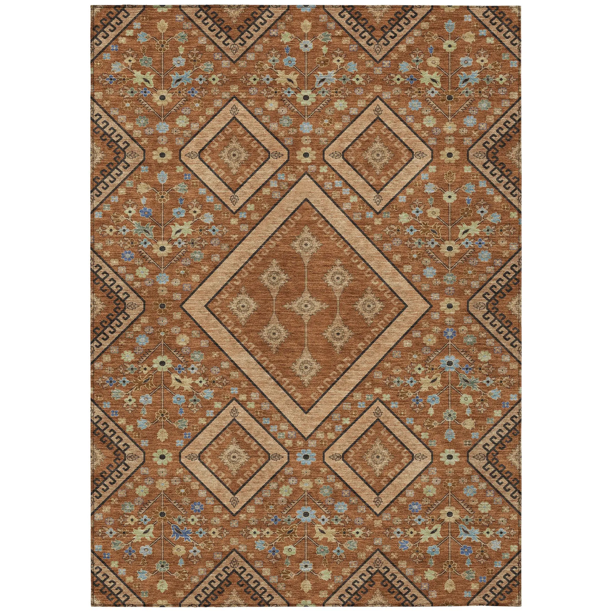 8' X 10' Orange And Copper Medallion Washable Indoor Outdoor Area Rug Homeroots Outdoor