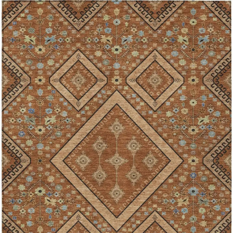 8' X 10' Orange And Copper Medallion Washable Indoor Outdoor Area Rug Homeroots Outdoor