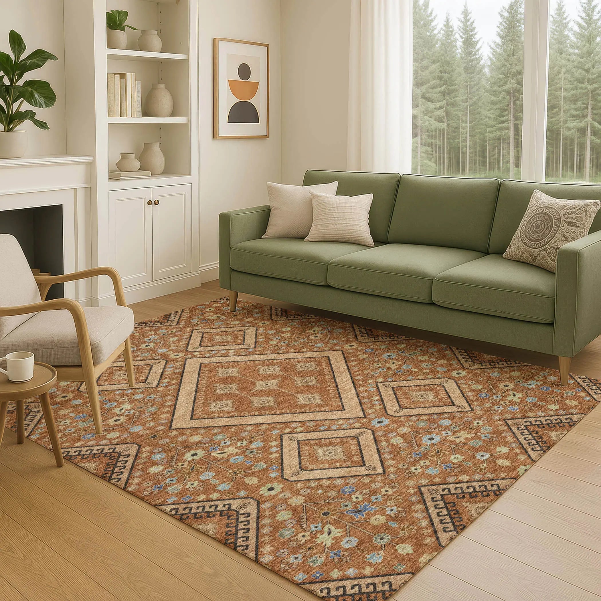 8' X 10' Orange And Copper Medallion Washable Indoor Outdoor Area Rug Homeroots Outdoor