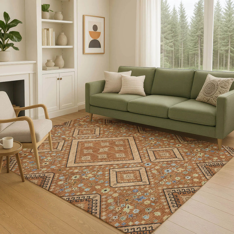 8' X 10' Orange And Copper Medallion Washable Indoor Outdoor Area Rug Homeroots Outdoor