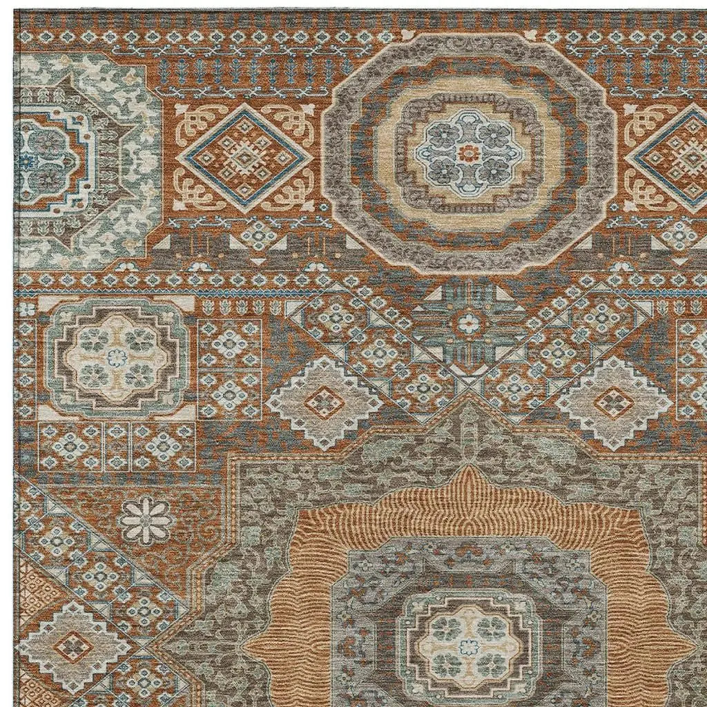 8' X 10' Orange And Copper Oriental Washable Indoor Outdoor Area Rug Homeroots Outdoor