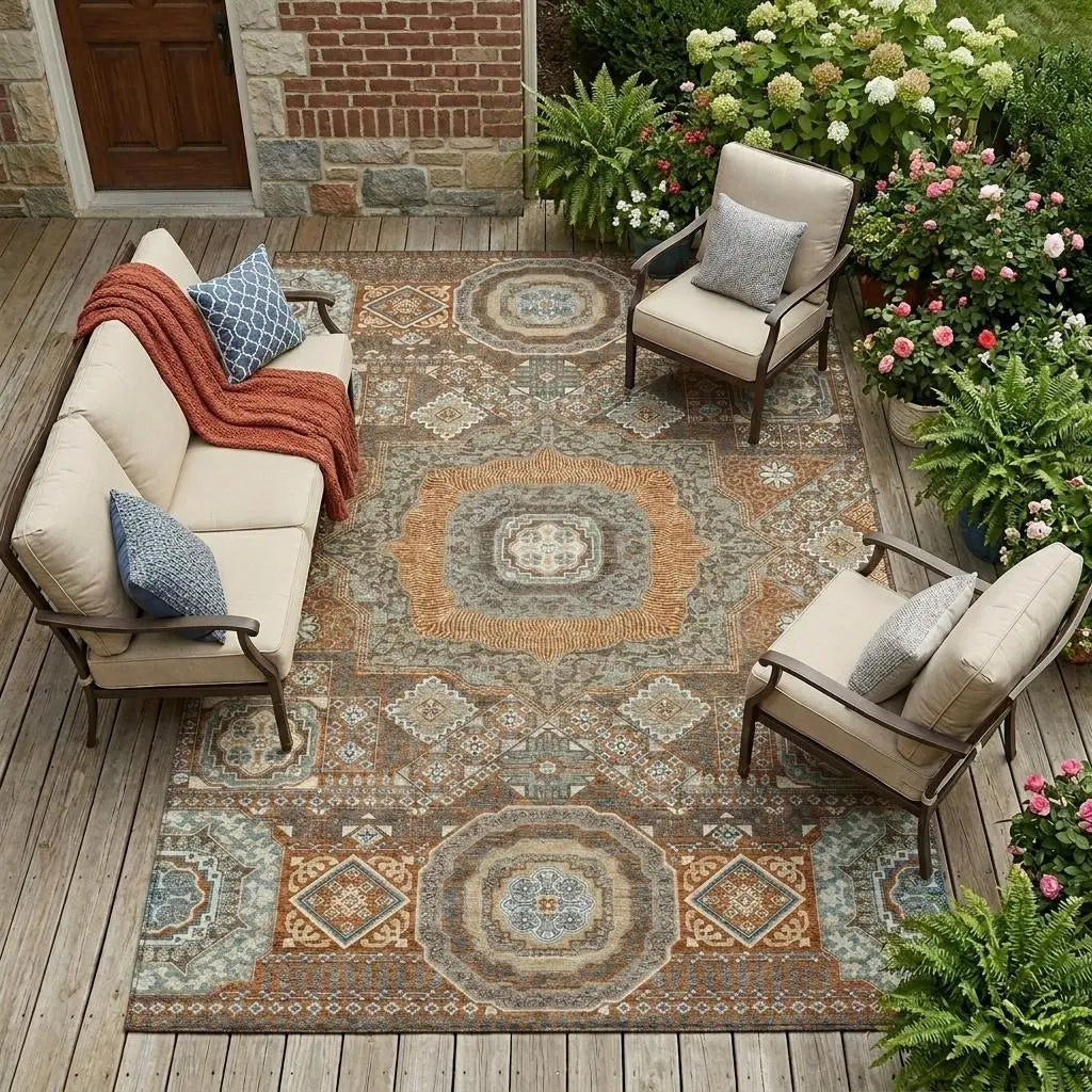 8' X 10' Orange And Copper Oriental Washable Indoor Outdoor Area Rug Homeroots Outdoor