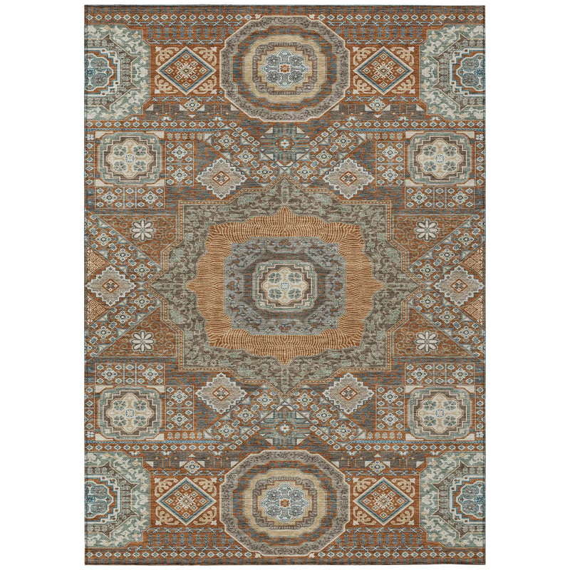8' X 10' Orange And Copper Oriental Washable Indoor Outdoor Area Rug Homeroots Outdoor