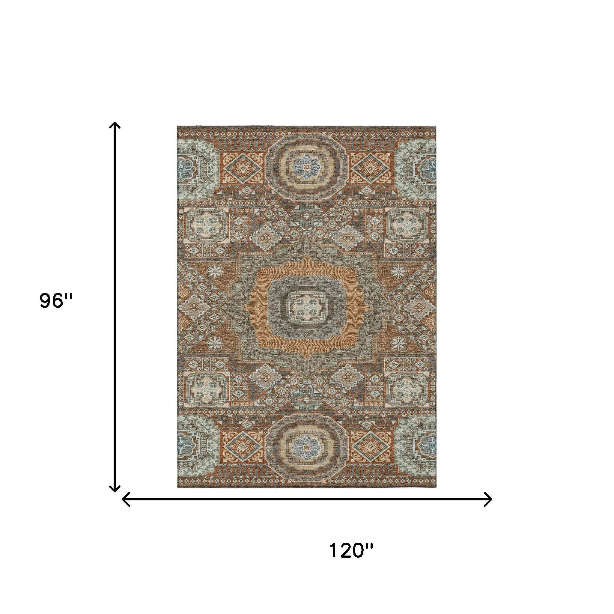 8' X 10' Orange And Copper Oriental Washable Indoor Outdoor Area Rug Homeroots Outdoor